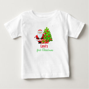 かわいい初めてのクリスマスのキャラクターサンタクロース ベビーTシャツ