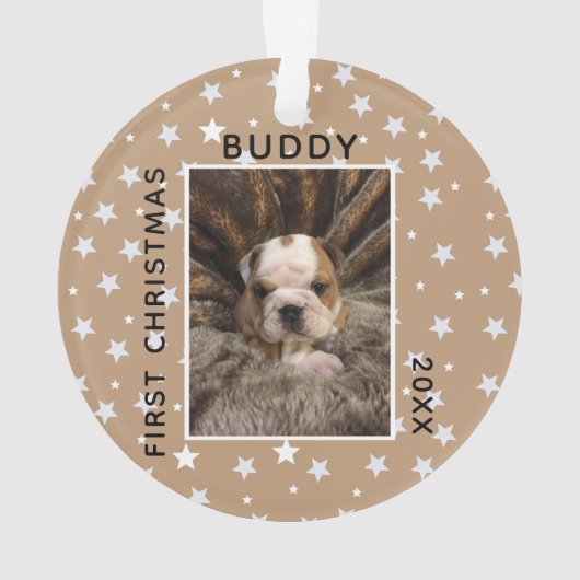 かわいい初めてのクリスマスの子犬の写真 オーナメント (裏面)