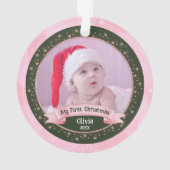 かわいい初めてのクリスマスの赤ちゃん女の子2枚の写真の記念品 オーナメント (裏面)
