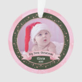 かわいい初めてのクリスマスの赤ちゃん女の子2枚の写真の記念品 オーナメント (正面)