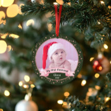 かわいい初めてのクリスマスの赤ちゃん女の子2枚の写真の記念品
