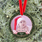 かわいい初めてのクリスマスの赤ちゃん女の子2枚の写真の記念品 オーナメント
