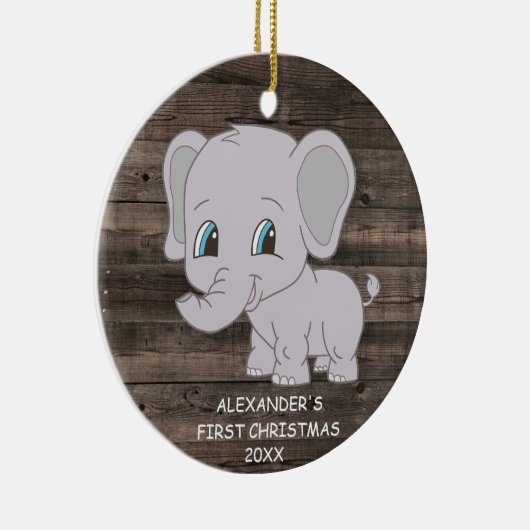 かわいい初めてのクリスマスエレファントボーイベビー セラミックオーナメント (右)