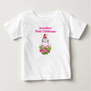 かわいい初めてのクリスマスズペンギンinサンタハット ベビーTシャツ