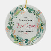 かわいい初めてのクリスマスニューホームリース セラミックオーナメント (正面)