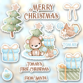 かわいい初めてのクリスマス名ベアコンターキスカット シール