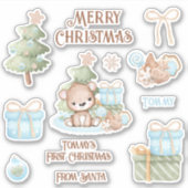 かわいい初めてのクリスマス名ベアコンターキスカット シール (正面)