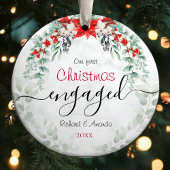 かわいい初めてのクリスマス婚約レッドポインセチア セラミックオーナメント