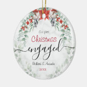 かわいい初めてのクリスマス婚約レッドポインセチア セラミックオーナメント (左)