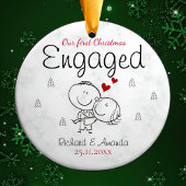 かわいい初めてのクリスマス婚約漫画カップル セラミックオーナメント
