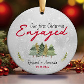 かわいい初めてのクリスマス婚約緑の木 セラミックオーナメント