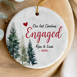 かわいい初めてのクリスマス婚約赤いハート セラミックオーナメント