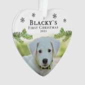 かわいい初めてのクリスマス子犬のクリスマスフォト オーナメント (正面)