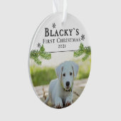 かわいい初めてのクリスマス子犬のクリスマスフォト オーナメント (正面)