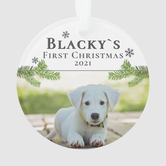 かわいい初めてのクリスマス子犬のクリスマスフォト オーナメント (裏面)