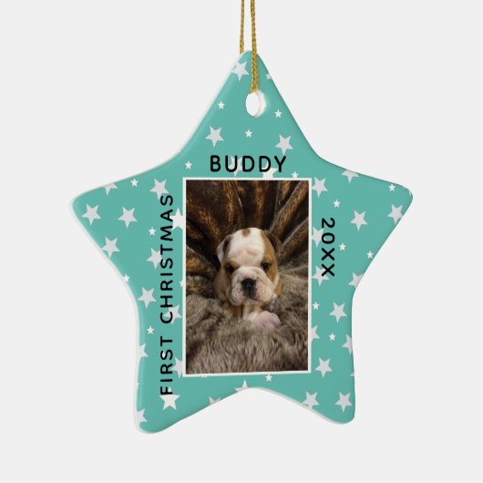 かわいい初めてのクリスマス子犬の写真 セラミックオーナメント (右)