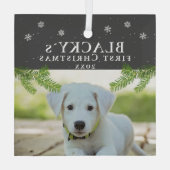 かわいい初めてのクリスマス子犬フォトパイン ガラスオーナメント (裏面)