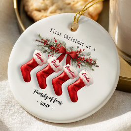 かわいい初めてのクリスマス家族4人用ストッキング セラミックオーナメント