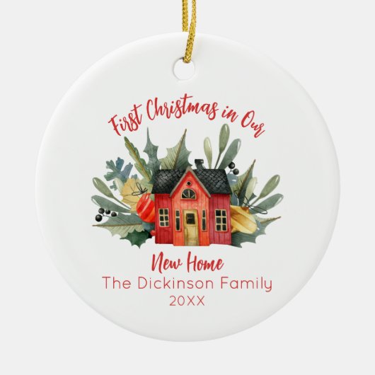 かわいい初めてのクリスマス新しいホーム写真 セラミックオーナメント (正面)