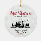 かわいい初めてのクリスマス私たちの新しい家の白黒 セラミックオーナメント (正面)