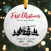 かわいい初めてのクリスマス私たちの新しい家の白黒 セラミックオーナメント