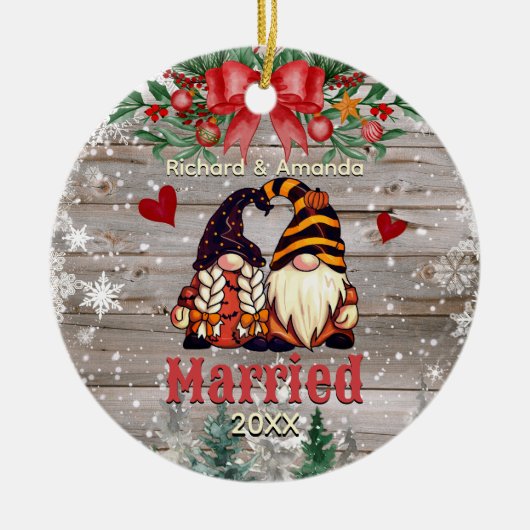 かわいい初めてのクリスマス結婚した格言 セラミックオーナメント (正面)