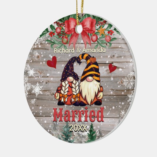 かわいい初めてのクリスマス結婚した格言 セラミックオーナメント (左)