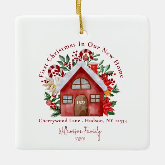 かわいい初めてのクリスマスOUR新しいホームフォトオーナメント セラミックオーナメント (正面)