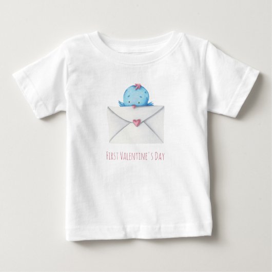 かわいい初めてのバレンタインデーの鳥 ベビーTシャツ (正面)