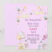 かわいい初めての1歳の誕生日 ハニースイートビー 招待状 (正面/裏面)