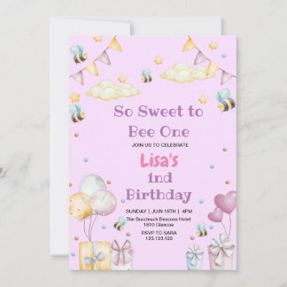 かわいい初めての1歳の誕生日 ハニースイートビー 招待状