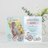 かわいい初等写真女子卒業式パーティー 招待状 (スタンド正面)