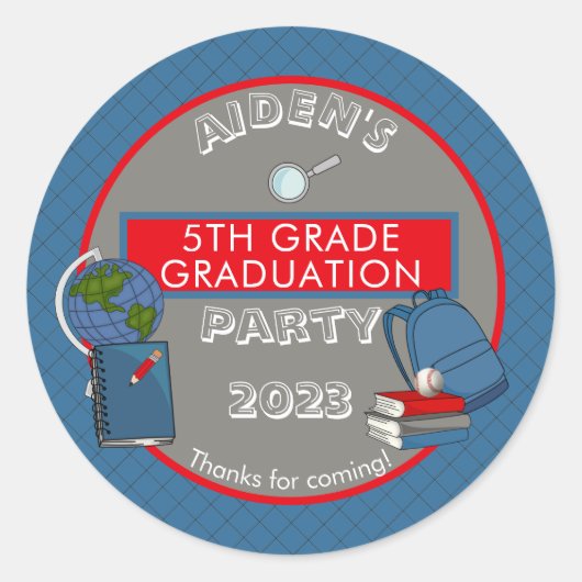 かわいい初等卒業名 |年 |学校 ラウンドシール (正面)