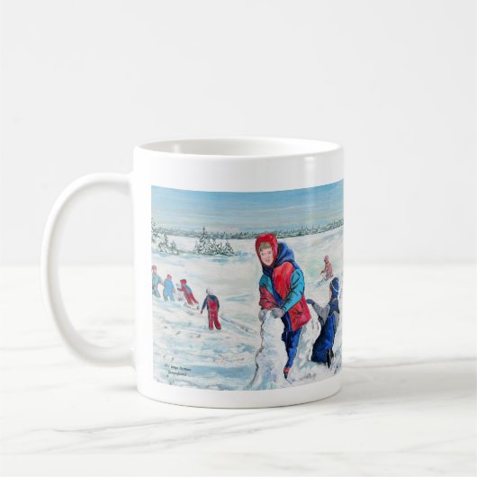かわいい初雪の冬の情景 コーヒーマグカップ (左)