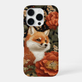 かわいい刺繍のキツネとお花 iPhoneケース (裏面)