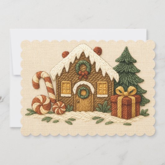 かわいい刺繍のジンジャーハウスデザイン シーズンカード (正面)