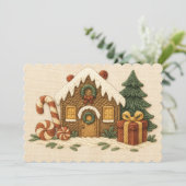 かわいい刺繍のジンジャーハウスデザイン シーズンカード (スタンド正面)
