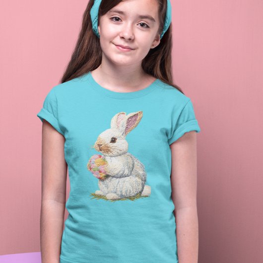 かわいい刺繍のルックイースターバニー Tシャツ