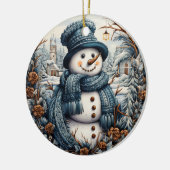 かわいい刺繍の雪だるま クリスマス – ホリデー セラミックオーナメント (左)