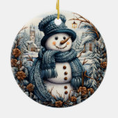 かわいい刺繍の雪だるま クリスマス – ホリデー セラミックオーナメント (裏面)