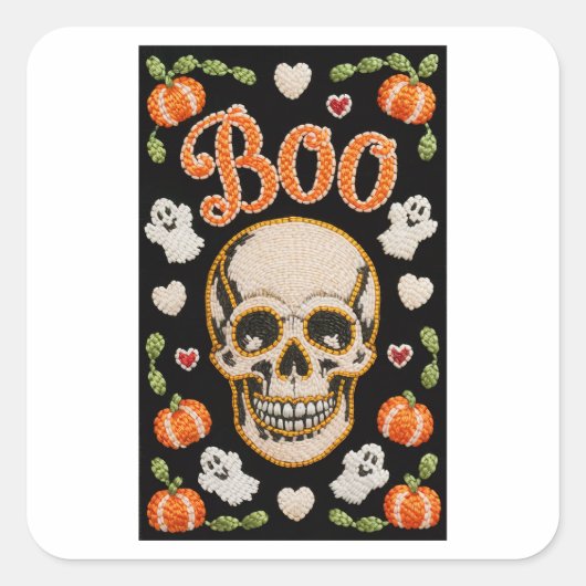 かわいい刺繍ブースカルハロウィンステッカー スクエアシール (正面)