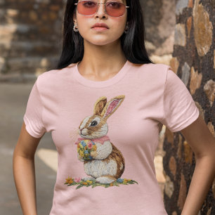 かわいい刺繍風イースターバニー Tシャツ