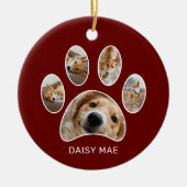 かわいい前刷りペット名年写真コラージュ赤 セラミックオーナメント (正面)