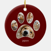 かわいい前刷りペット名年写真コラージュ赤 セラミックオーナメント (裏面)