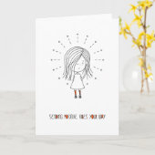 かわいい前向き女の子にビーブを送る カード (黄色い花)