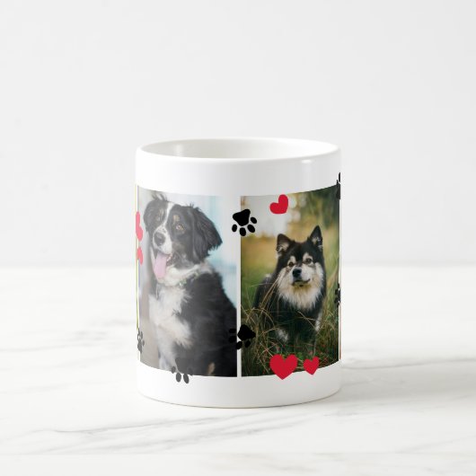 かわいい前絵と赤いハート4枚のペット写真 コーヒーマグカップ (中央)