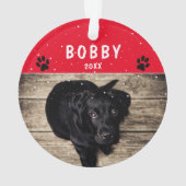 かわいい前赤い犬やペットのクリスマスフォト オーナメント (裏面)