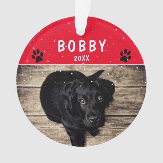 かわいい前赤い犬やペットのクリスマスフォト オーナメント (正面)