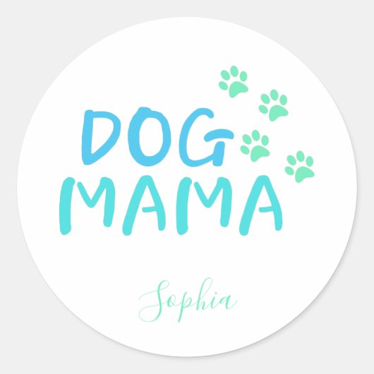 かわいい前足と犬のママタイポグラフィ ラウンドシール (正面)