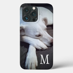 かわいい前足の白い犬の写真独身のイニシャル iPhone 13 PROケース